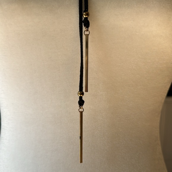 68” Leather cord necklace with 2 gold bars - Picture 2 of 4